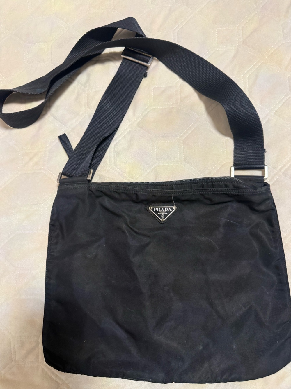 Authentic Prada Tessuto Black Nylon Messenger Shoulder Bag